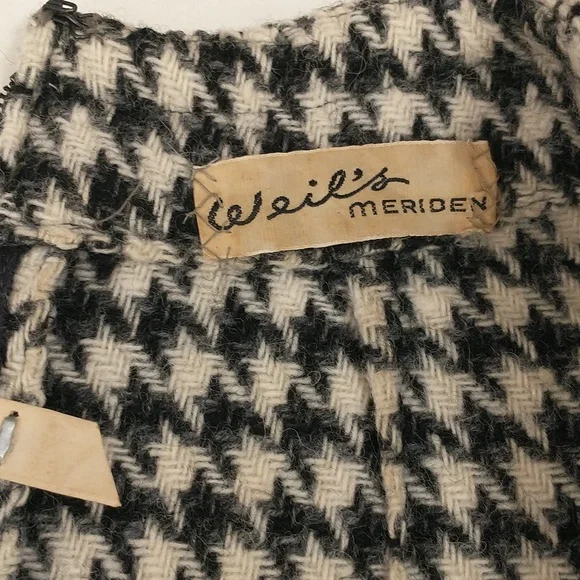 Vintage 60s Wool Dress Houndstooth Check Black & White Classy Midi SeeMeasure - Picture 8 of 16